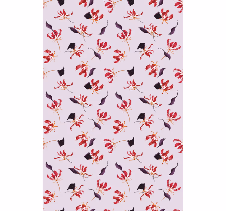 Tapete florale ornamente handgezeichnetes rotes lilienmuster - TenStickers