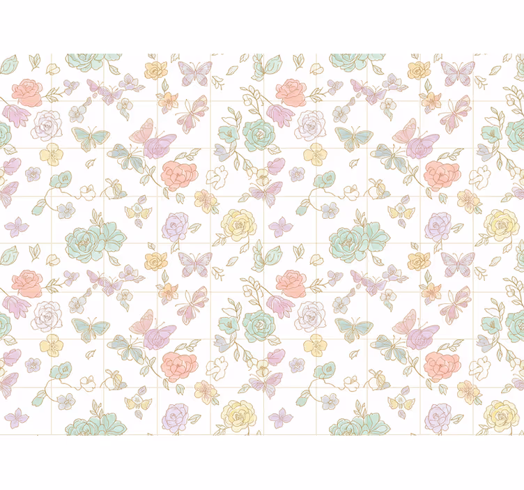 Blumentapete in sanften farben schmetterling - TenStickers