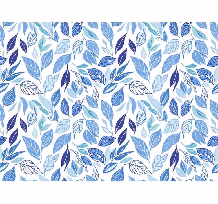Blumentapete mit blauen gezeichneten blättern - TenStickers