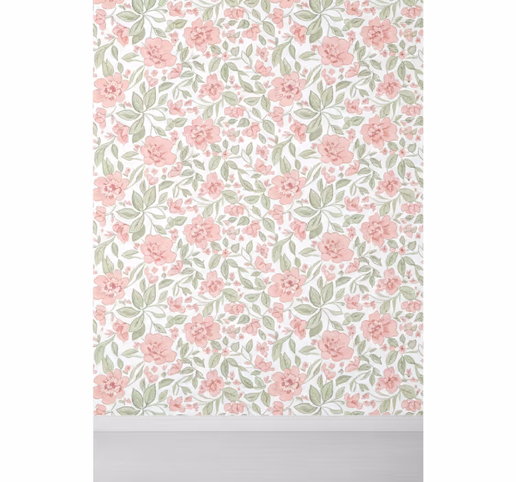 Tapete blätter in zartem rosa und creme - TenStickers