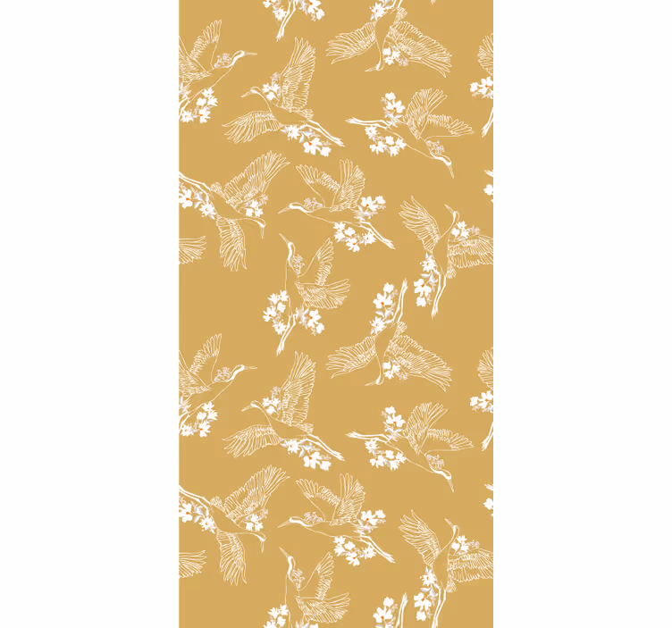 Beige tapete mit japanischen blumen und vögeln - TenStickers