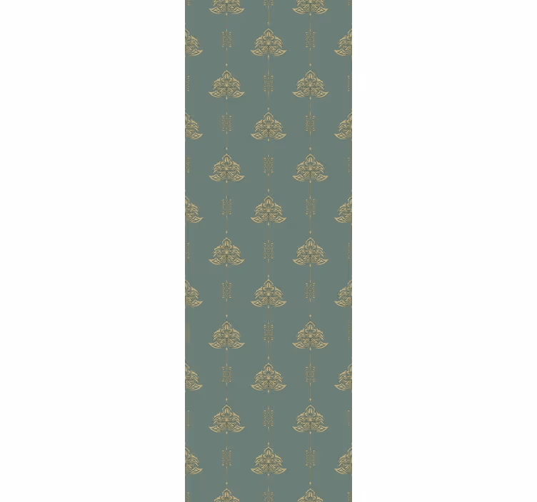 Grüne tapete mit teal jugendstil-muster und goldenen blumen - TenStickers