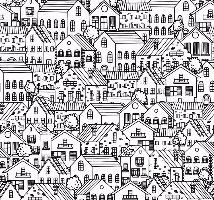 Tapete stadt und land urban doodle stadtansicht - TenStickers