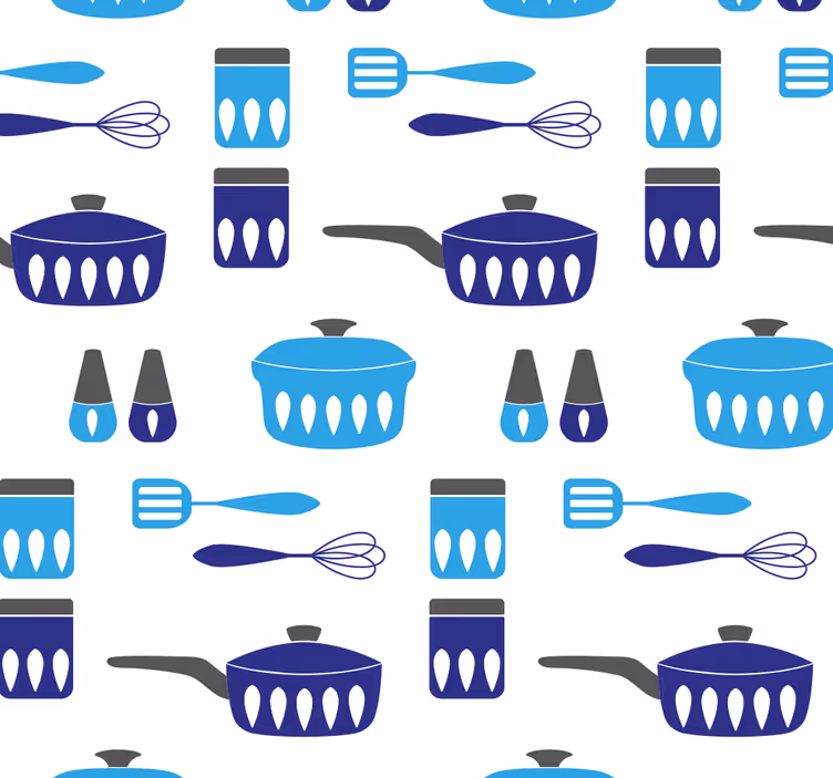 Tapete Küche blaues geschirrmuster - TenStickers
