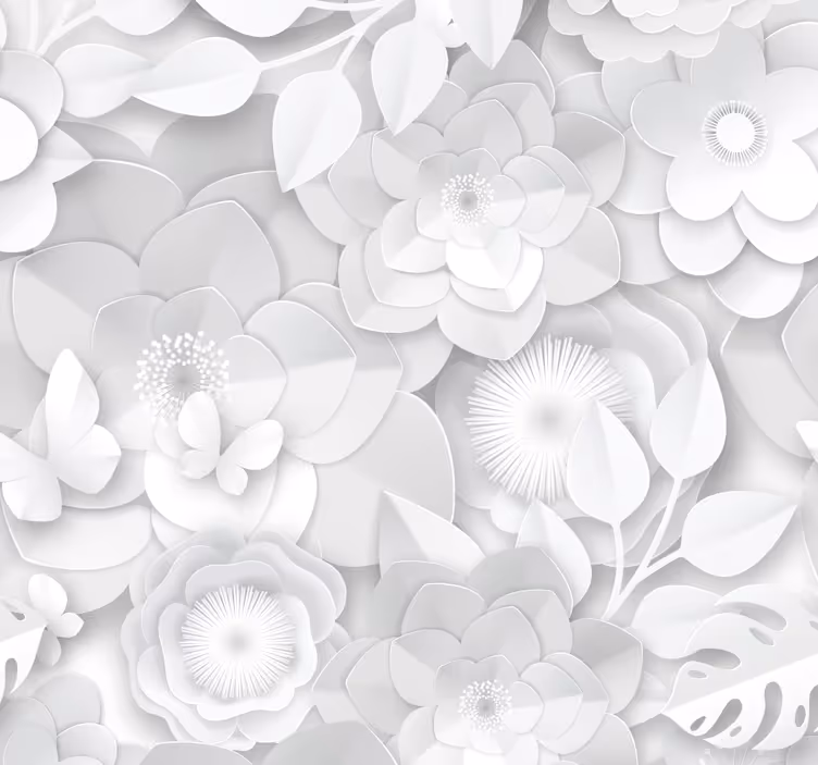 3D Tapete weißes Blumenmuster - TenStickers