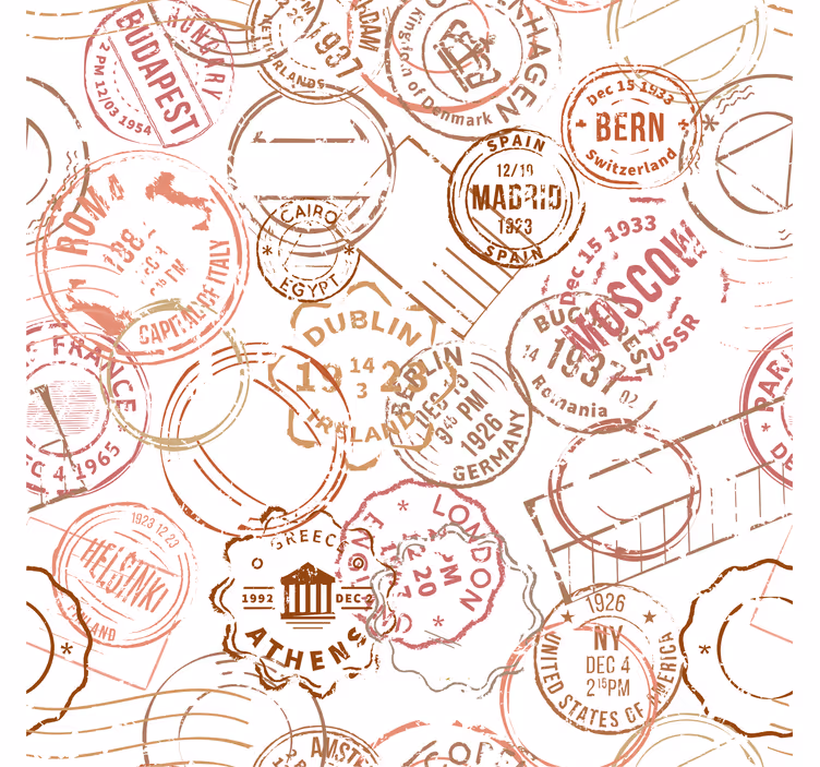 Tapete Stadt und Land vintage-briefmarken - TenStickers