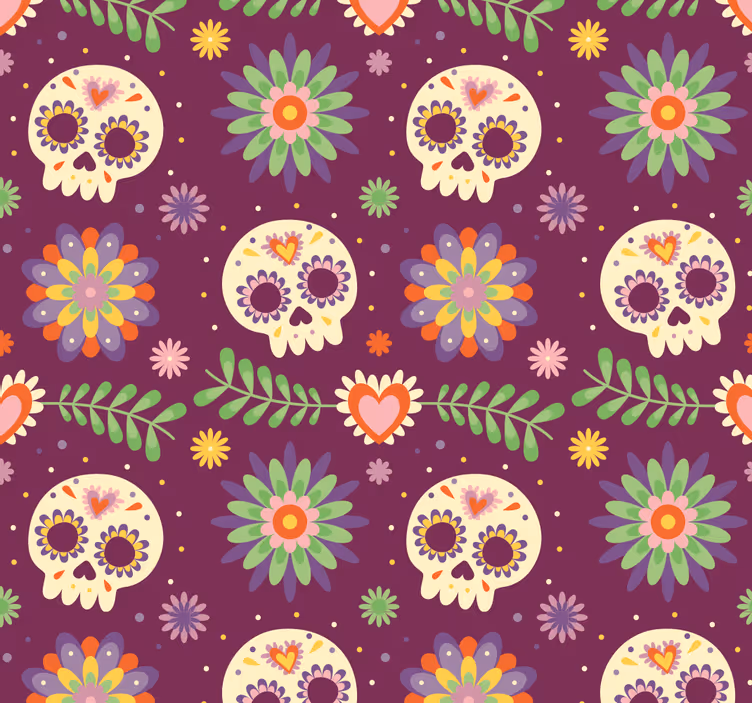 Tapete Halloween rustikales totenkopf-blumenmotiv - TenStickers