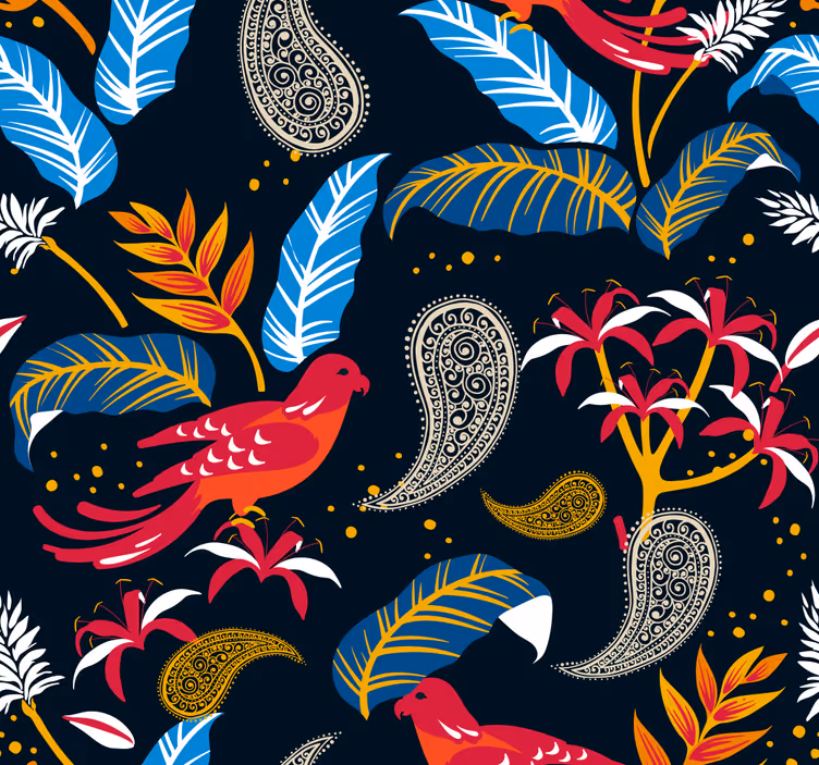 Tapete wohnzimmer mit kunstvollem vogelmotiv - TenStickers