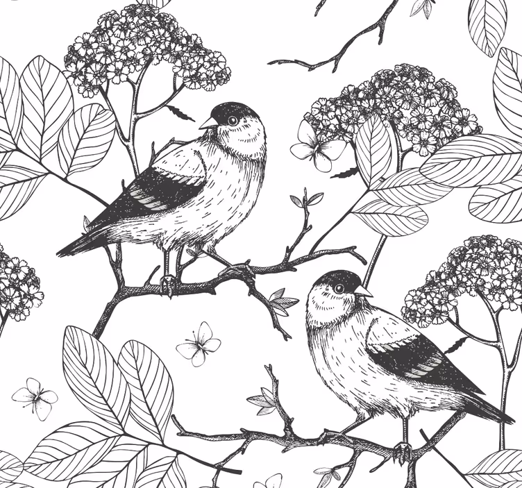 Tapete vögel mit botanischem motiv - TenStickers