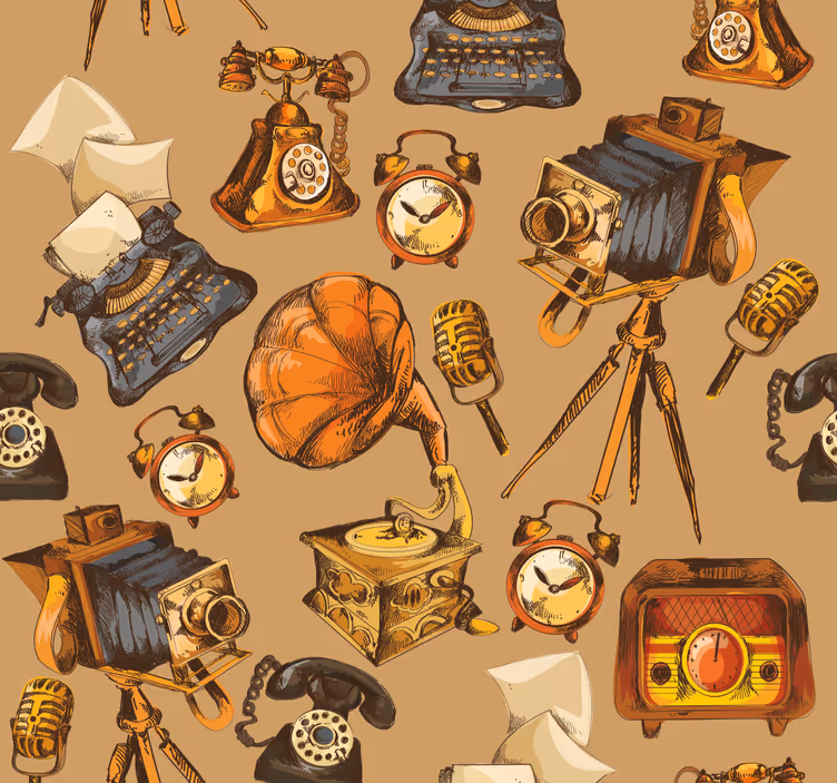 Vintage tapete mit vintage objekt collage - TenStickers