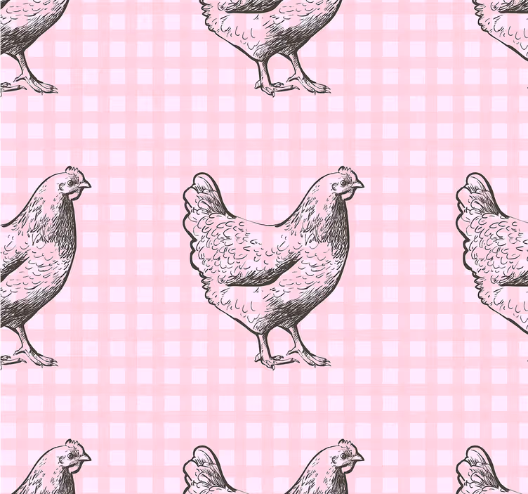 Tapete Küche Rosa und weiße quadrate mit hähnen - TenStickers