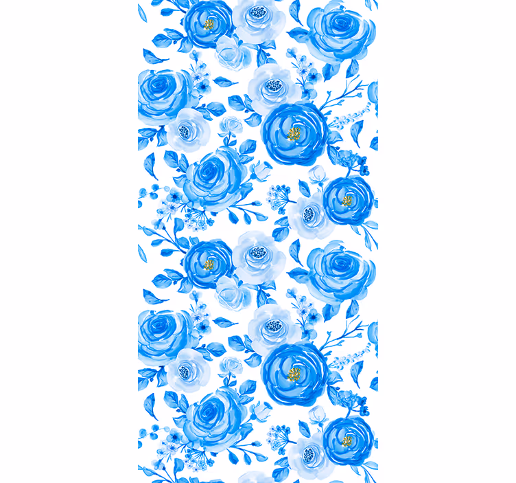 Blumentapete blaues rosenmuster - TenStickers