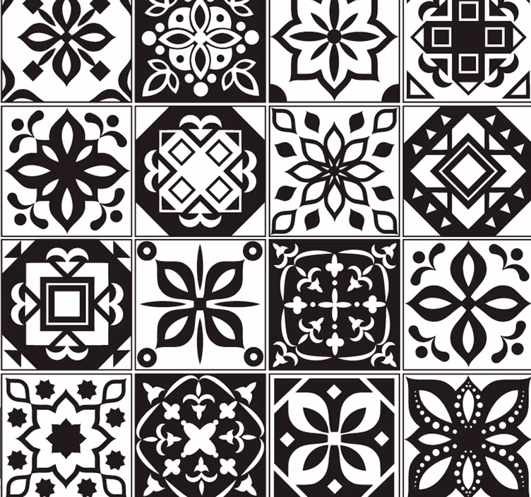 Tapete Wohnzimmer Arabeske schwarz-weiß Ziermuster - TenStickers