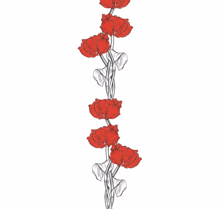 Blumentapete rote blumenstreifen - TenStickers