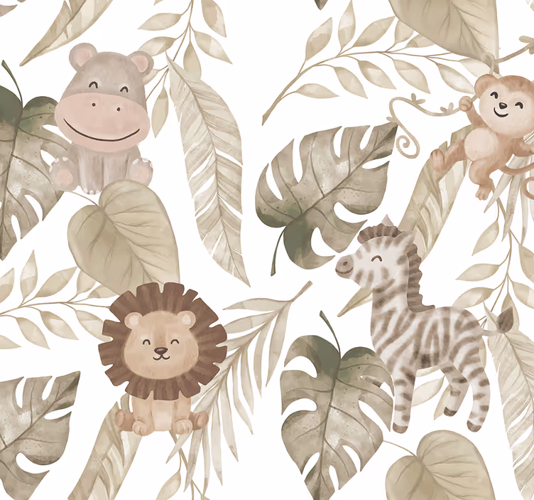 Babyzimmer Tapete beiges dschungelmuster - TenStickers