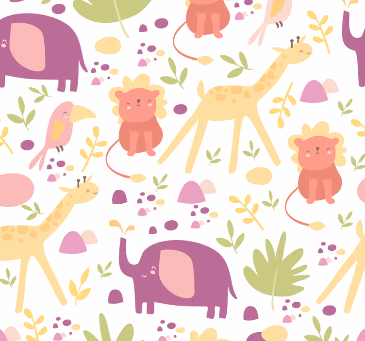 Babyzimmer Tapete pastell fröhliche tiere - TenStickers