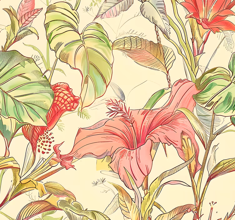 Tapete Blätter englisches blumenmuster - TenStickers