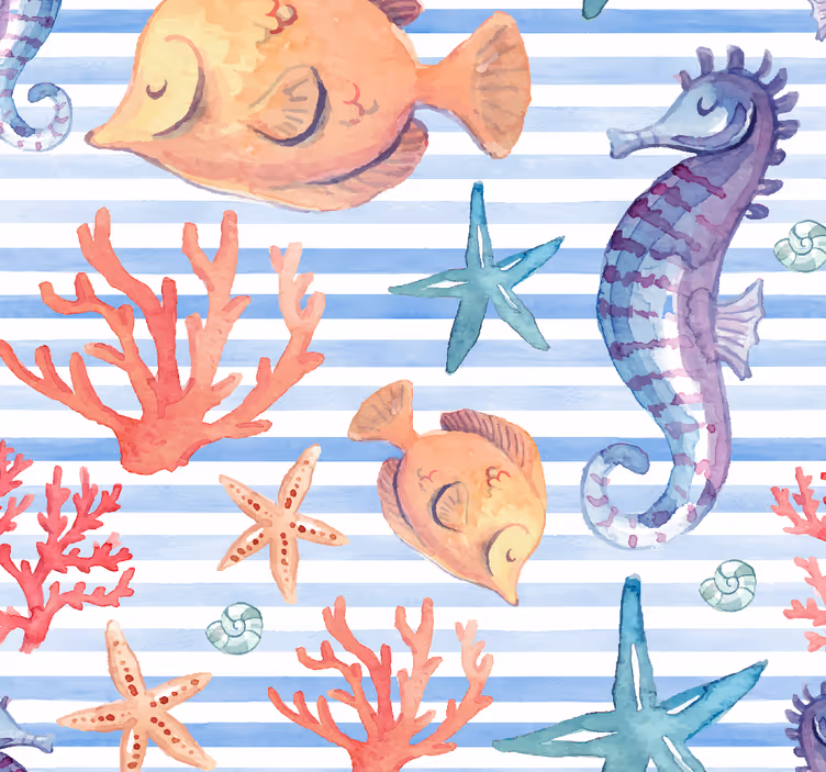 Fische Tapete muster der ozeanischen fauna - TenStickers