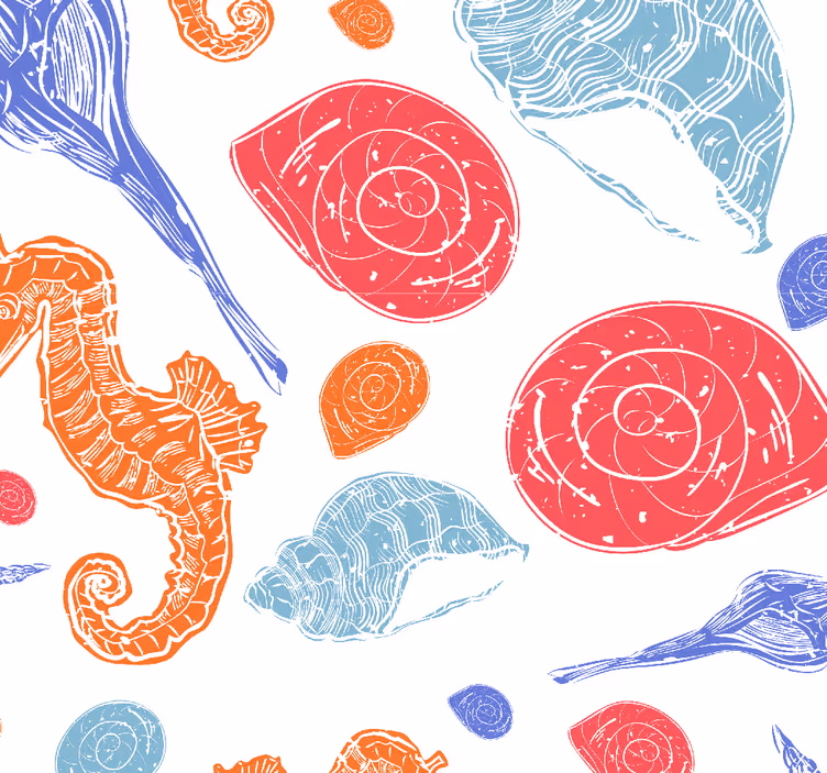 Fische Tapete seepferdchen muschelmuster - TenStickers