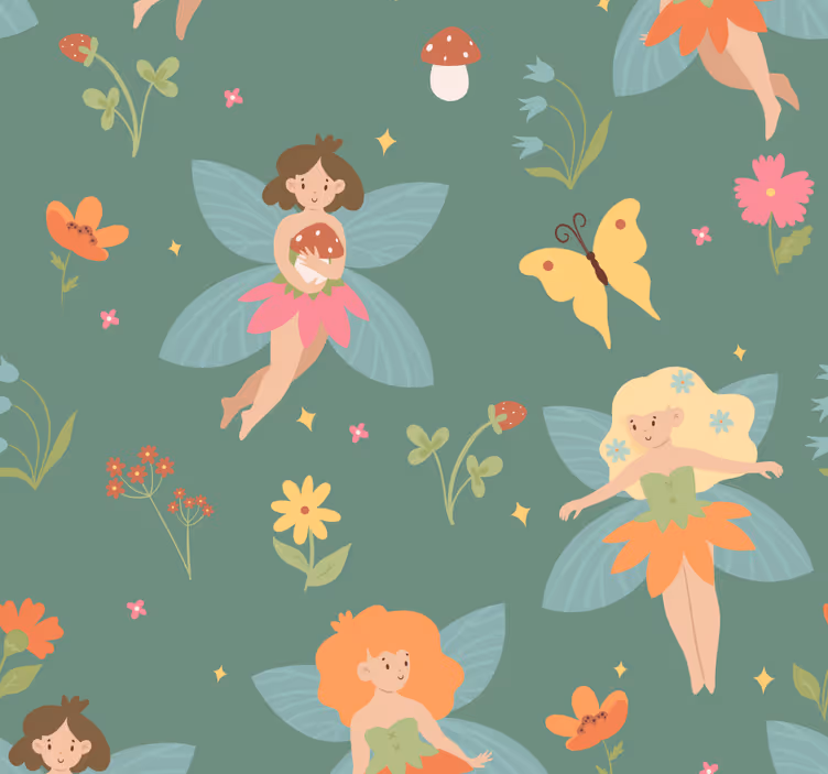Babyzimmer Tapete fee blumenmuster - TenStickers