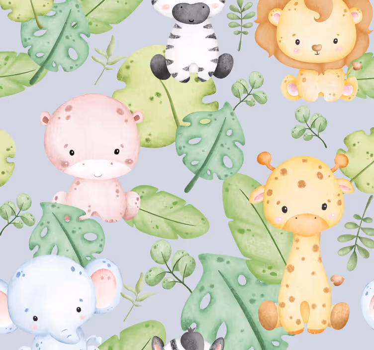 Tiere Tapete Tierbaby Muster - TenStickers