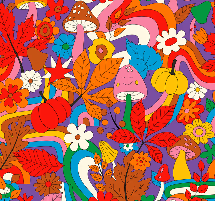 Pflanzen Tapete retro psychedelische Muster - TenStickers