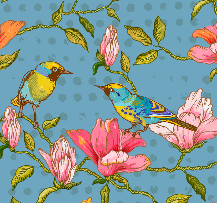 Blumentapete exotische Vögel Muster - TenStickers