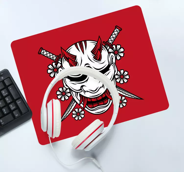 Anime mauspad mit bedrohlicher oni maske - TenStickers