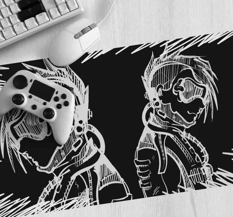 Gaming mauspad mit dynamischen charakter-silhouetten - TenStickers