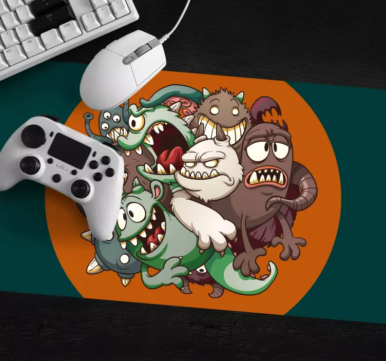 Gaming mauspad mit verspielten monsterfiguren - TenStickers