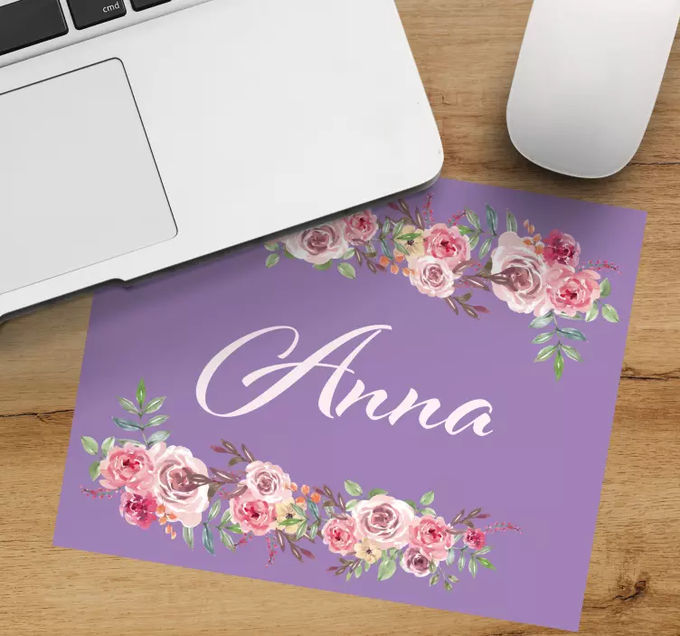 Mauspad mit namen personalisierter blumenakzent - TenStickers