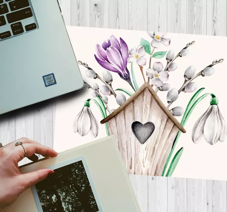 Mauspad originell bezauberndes vogelhaus-bouquet - TenStickers