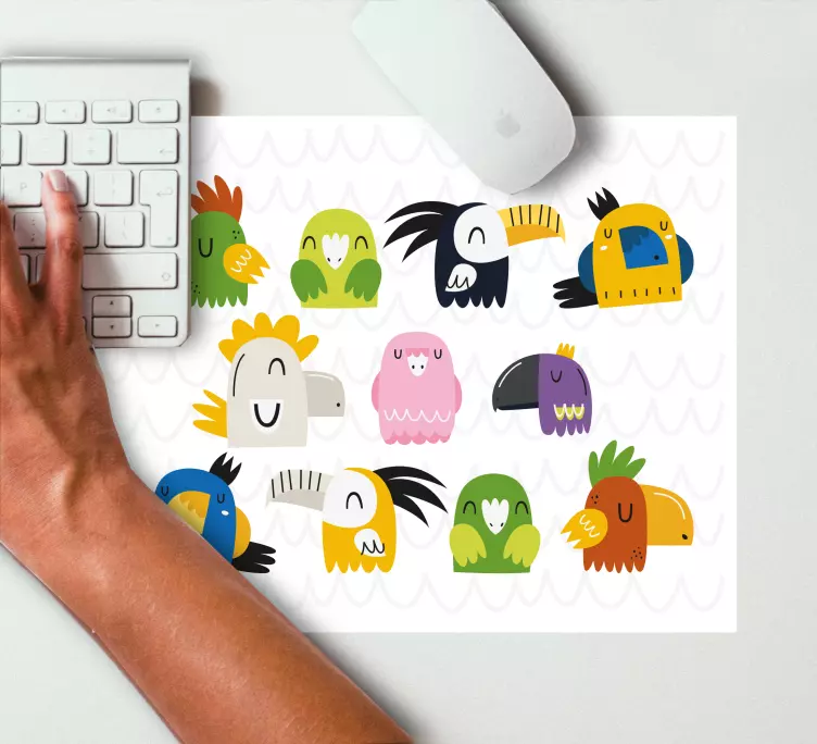 Mauspad originell mit bunten cartoon-vögeln - TenStickers