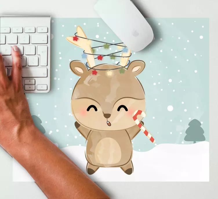 Mousepad weihnachten fröhliches rentier mit bonbons - TenStickers