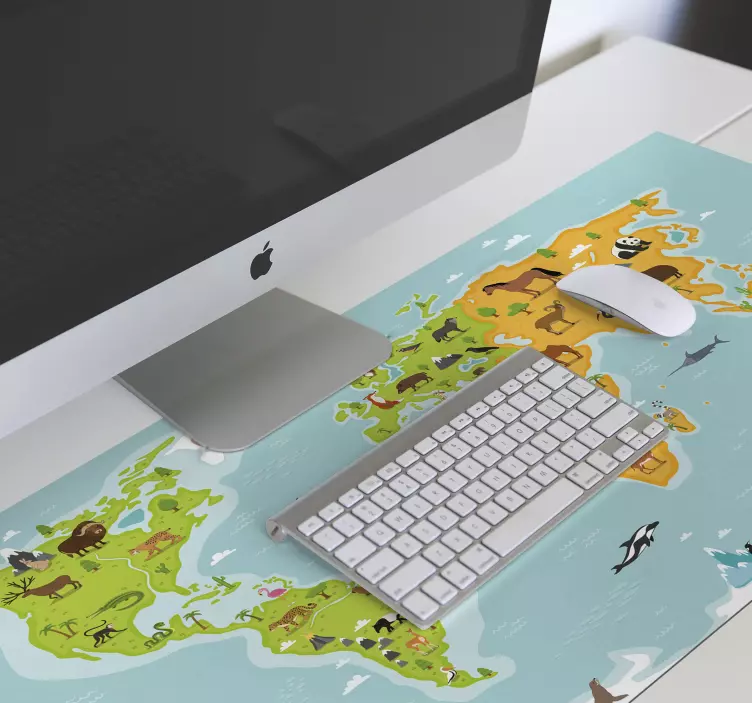Mousepad weltkarte mit bunter tierkarte - TenStickers
