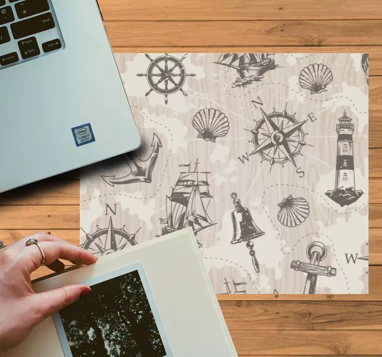 Mousepad weltkarte nautische abenteuer elemente - TenStickers