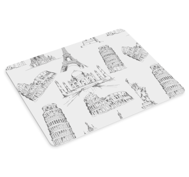 Mousepad Weltkarte skizze berühmter wahrzeichen - TenStickers