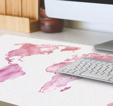 Mousepad weltkarte in pinkem aquarelldesign - TenStickers