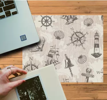 Mousepad weltkarte nautische abenteuer elemente - TenStickers