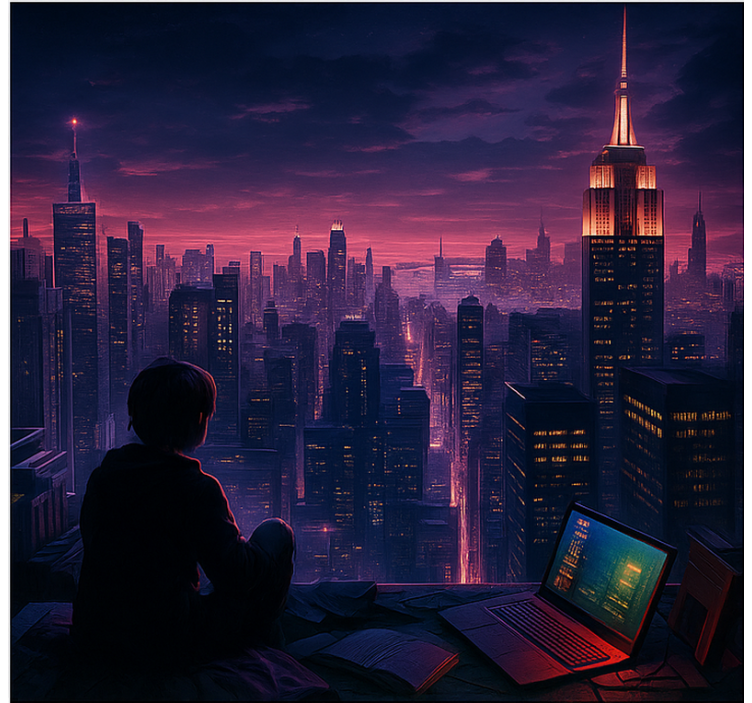 Rollo Fenster Gamer futuristische wolkenkratzer-gamer-perspektive - TenStickers