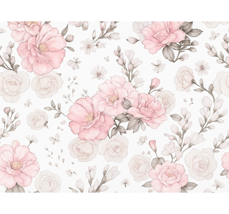 Rollo fenster rosa mit pink-grauem blumenmuster - TenStickers