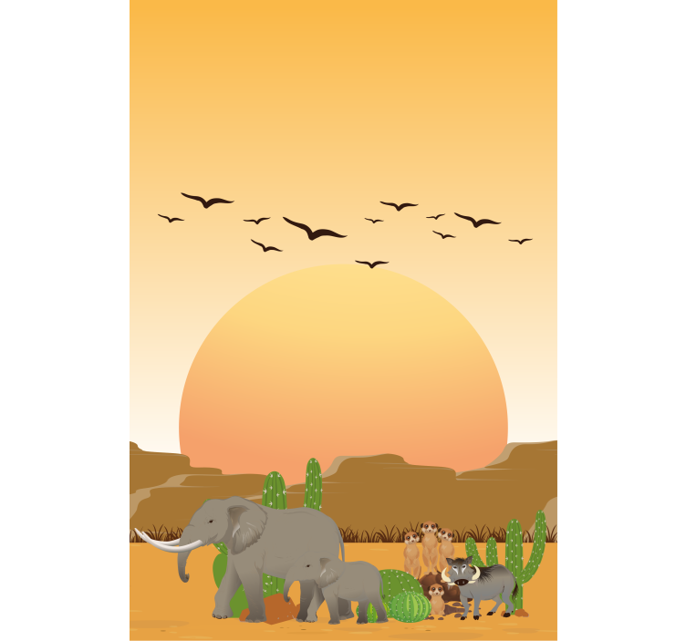 Rollo Fenster Tiere savannen-sonnenuntergangsszene - TenStickers