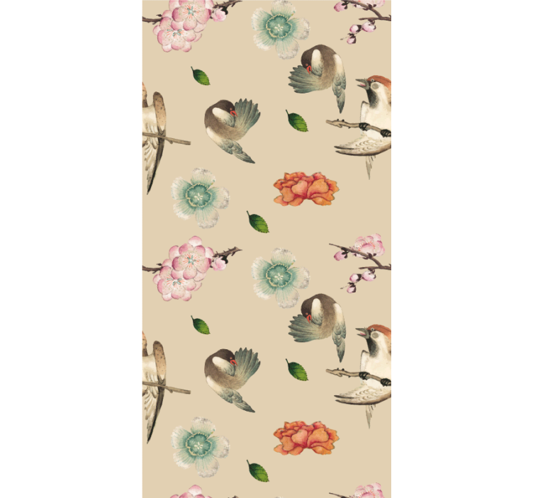 Rollo Fenster Blumen und Pflanzen beiges vogeldesign - TenStickers