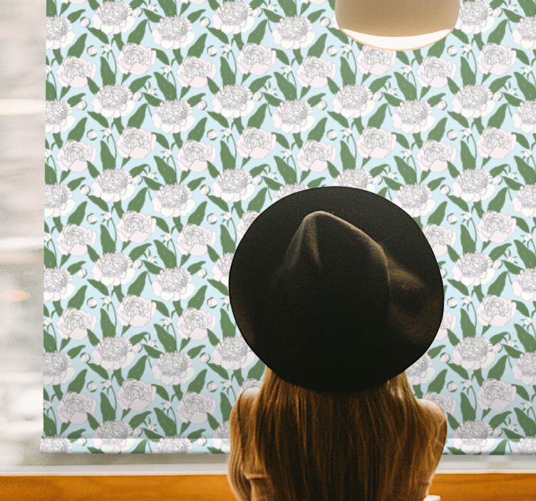 Rollo Fenster Blumen und Pflanzen weißes pfingstrosenmuster - TenStickers