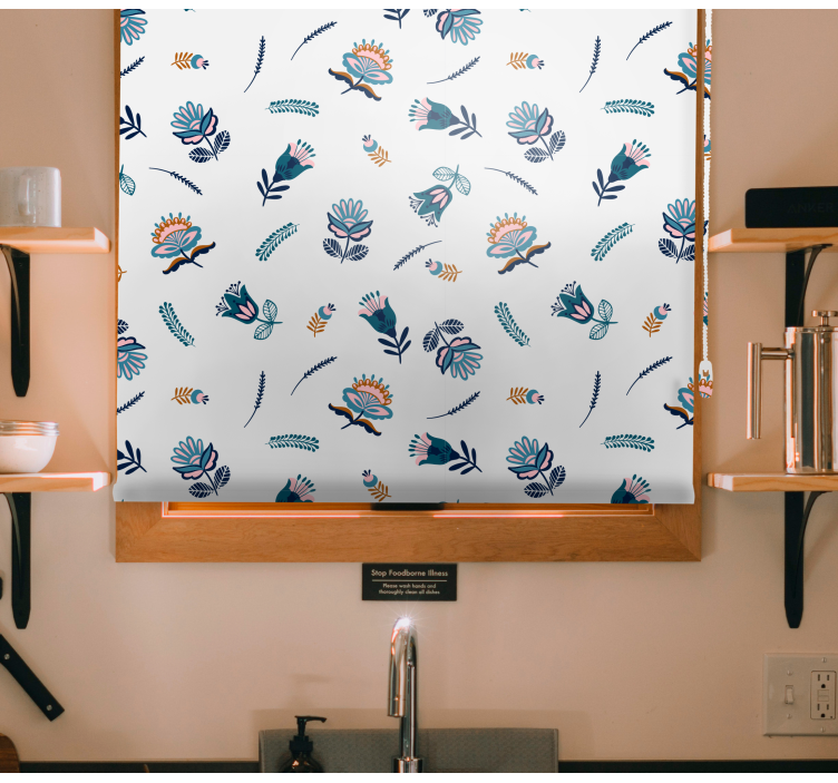 Rollo Fenster Blumen blaues volkskunstmotiv - TenStickers
