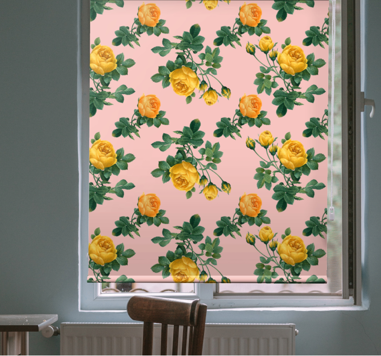 Rollo Fenster Esszimmer gelbe rosen muster - TenStickers