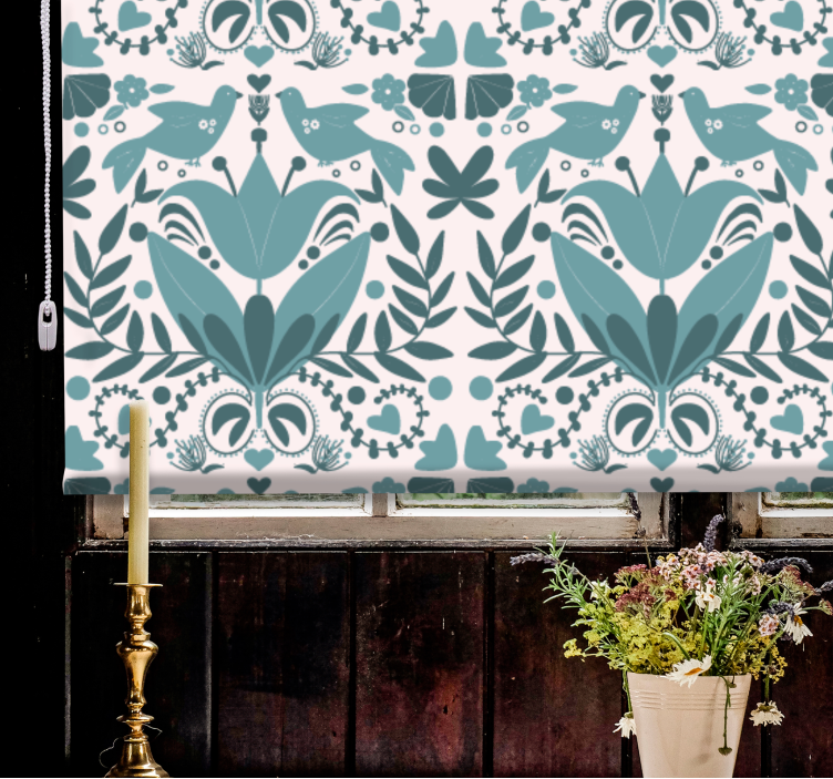 Rollo Fenster Blumen und Pflanzen muster mit vögeln - TenStickers