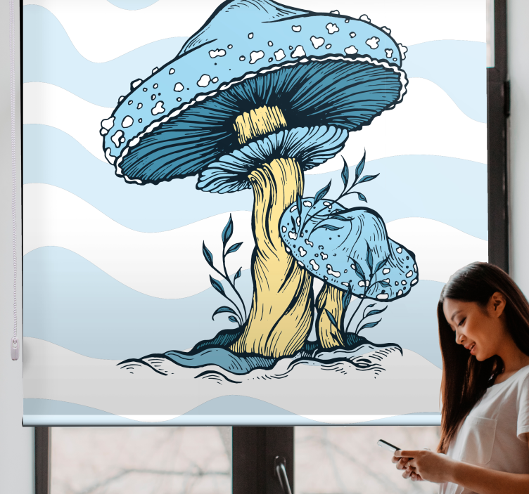 Rollo Fenster Blumen und Pflanzen blaue pilze - TenStickers