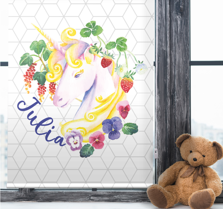 Rollo Fenster Kinderzimmer florales einhorn mit namen - TenStickers