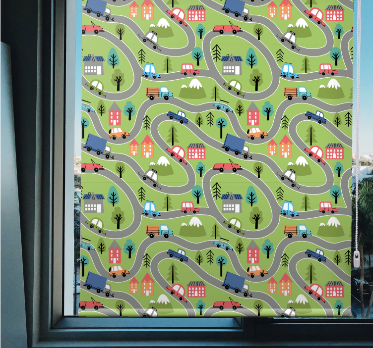 Rollo Fenster Kinderzimmer bunte fahrzeugstraßen - TenStickers